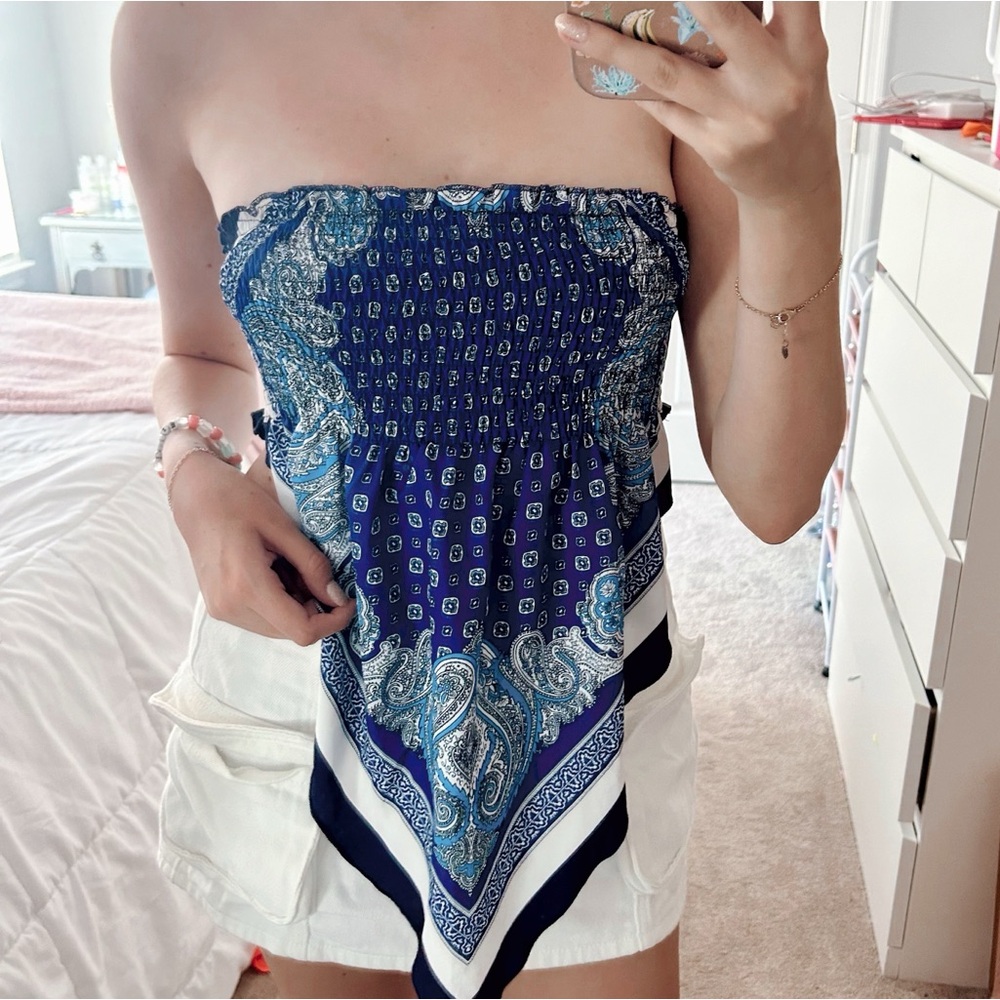 Bandana Pattern Tube Top Smocked Shein